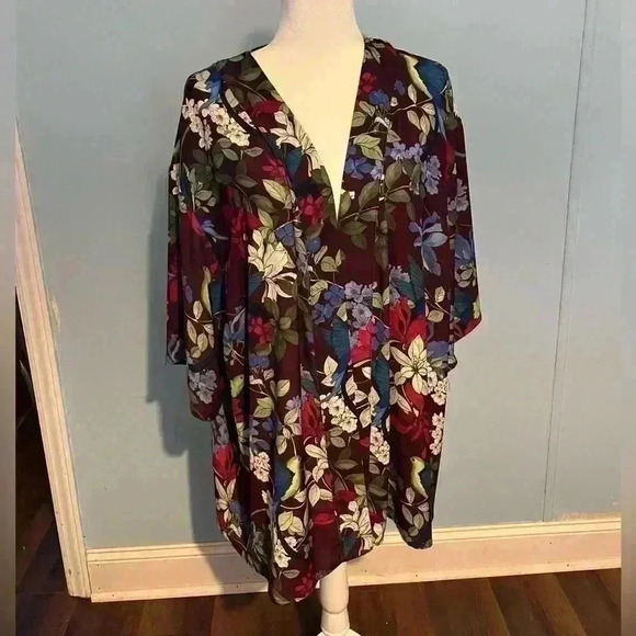Eloquii Printed Robe Wrap Top Hummingbird Floral Print Size 22/24 - Picture 1 of 9